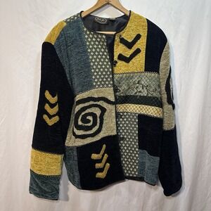 Vintage‎ JULIA KIM Patchwork Embroidered Button Up Cardigan Art-To-Wear